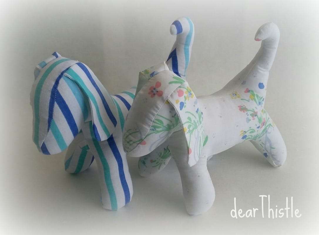 dearThistle - vintage sheet puppies - striped blue and his friend in white 